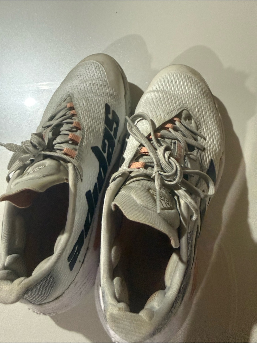 adidas Women's Light Gray Running Shoes with Navy and Peach Accents